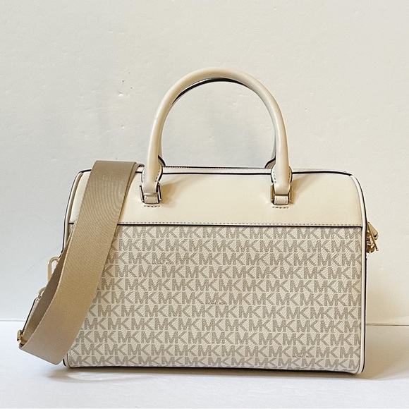 Michael Kors Jet Set Travel Medium Satchel Shoulder Duffle Bag MK Light Cream - Picture 7 of 11